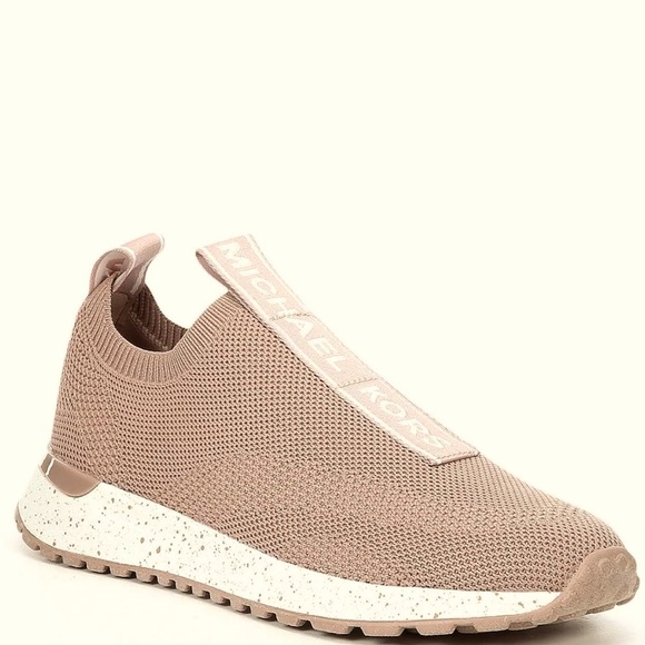 Size 8 Tan Michael Kors Bodie Logo Tape Mesh Slip-On Trainer shoes - Picture 1 of 9